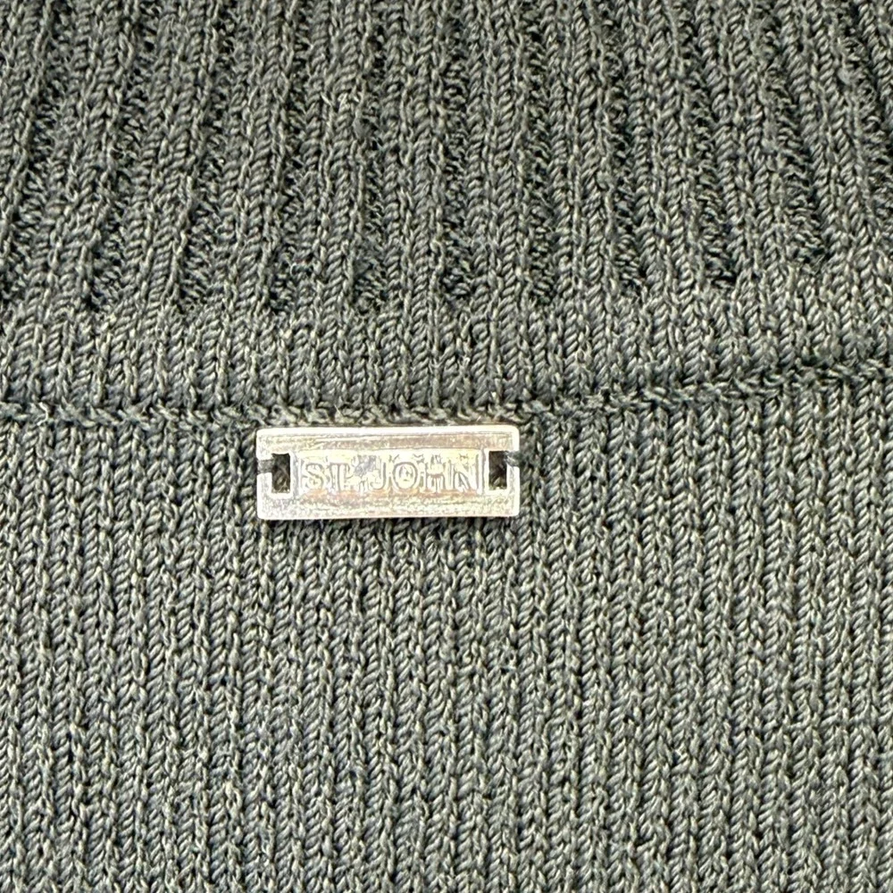 St John Wool Rayon Full Zip Mock‎ Neck Geometric Sweater Black Tan Medium READ